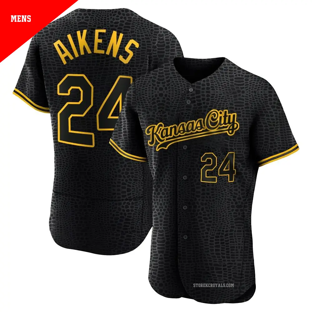 Men's ＃24 Willie Aikens Kansas City Royals Black Authentic Snake Skin City Jersey