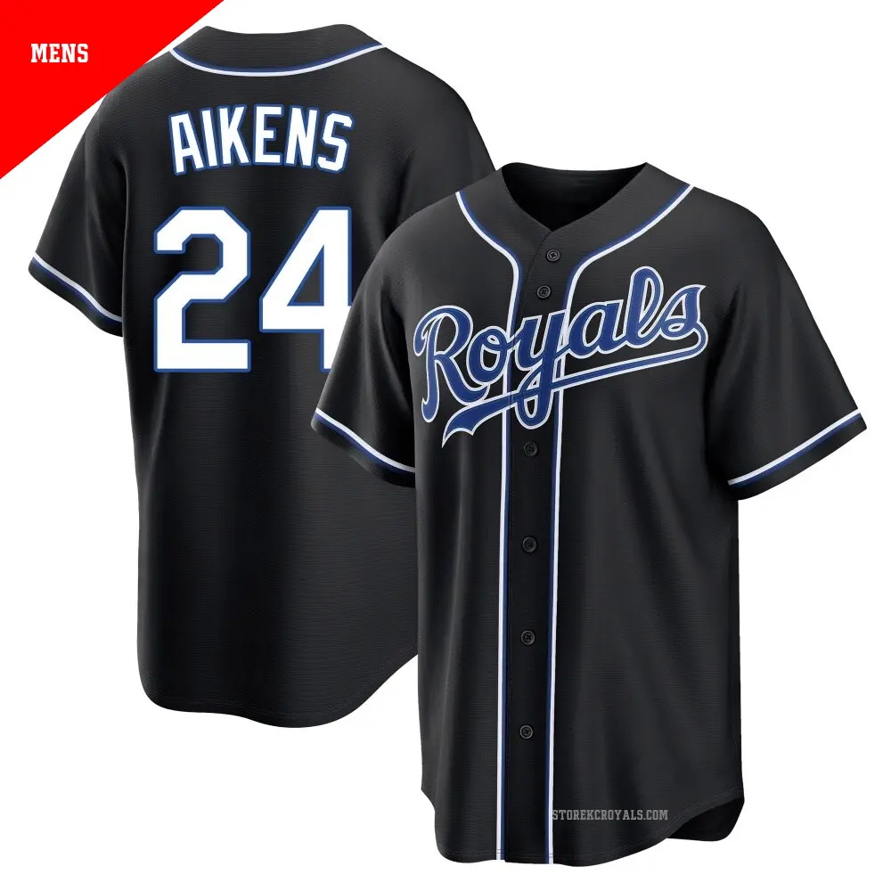 Men's ＃24 Willie Aikens Kansas City Royals Black Replica Fashion Out Jersey