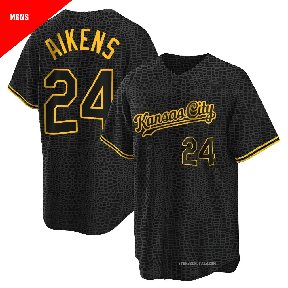 Men's ＃24 Willie Aikens Kansas City Royals Black Replica Snake Skin City Jersey