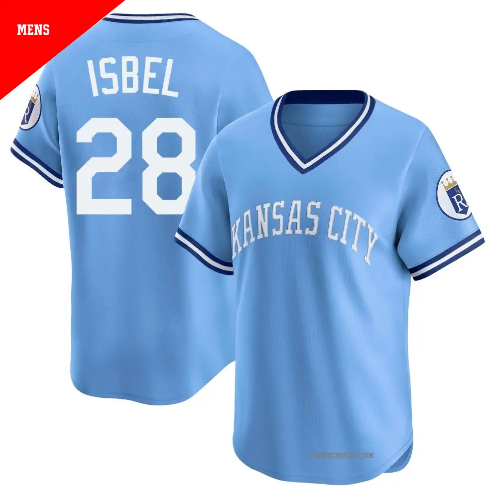Men's ＃28 Kyle Isbel Kansas City Royals Light Blue Limited Throwback Cooperstown Collection Jersey