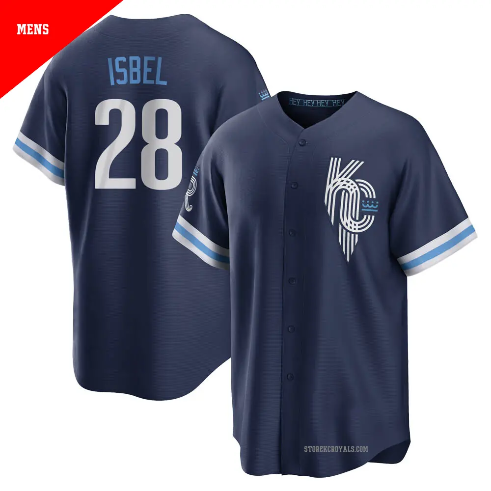 Men's ＃28 Kyle Isbel Kansas City Royals Navy Replica 2022 City Connect Jersey
