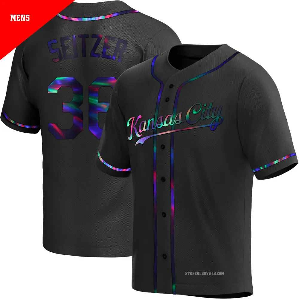 Men's ＃36 Kevin Seitzer Kansas City Royals Black Replica Holographic Alternate Jersey