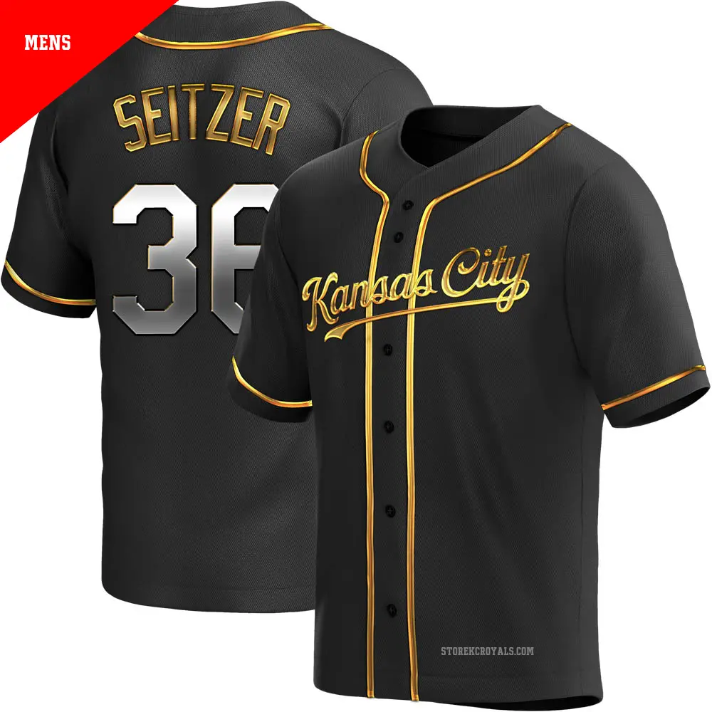Men's ＃36 Kevin Seitzer Kansas City Royals Gold Replica Black en Alternate Jersey