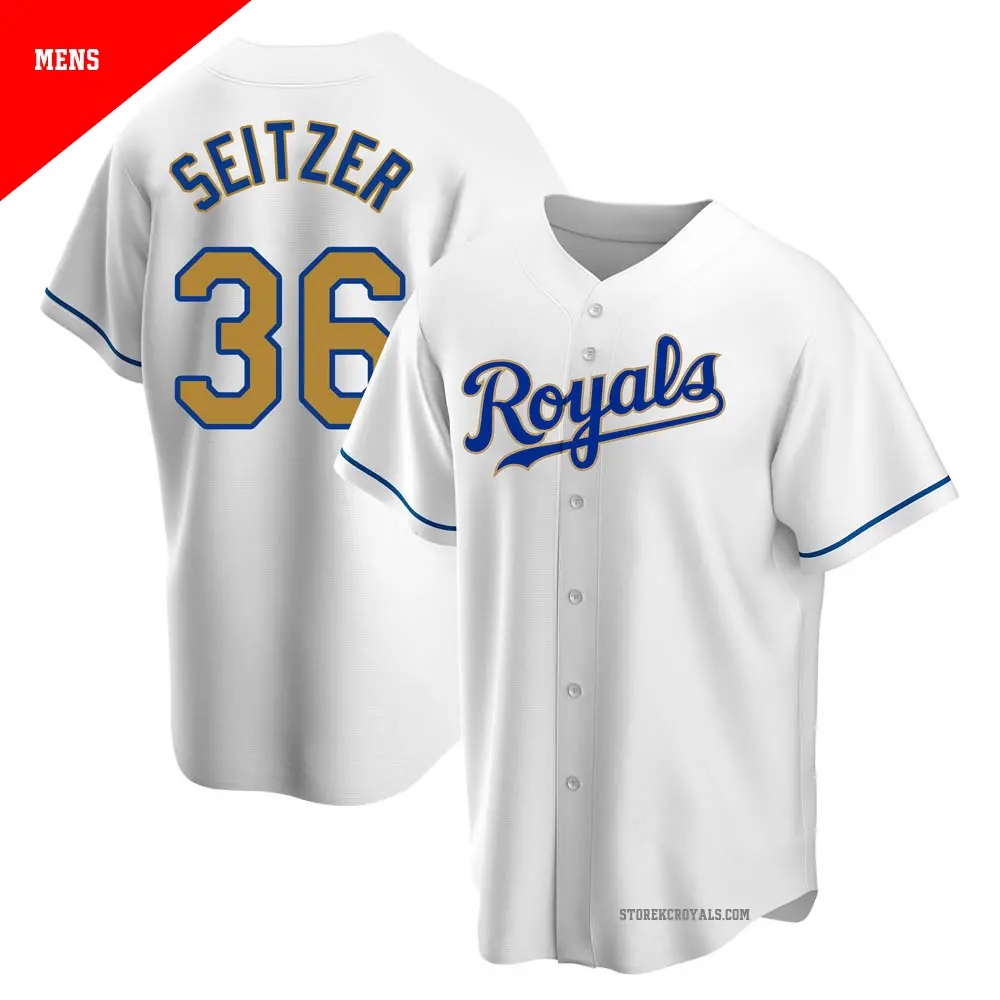 Men's ＃36 Kevin Seitzer Kansas City Royals Gold Replica White Home Jersey