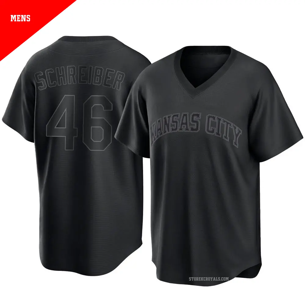 Men's ＃46 John Schreiber Kansas City Royals Black Replica Pitch Fashion Jersey