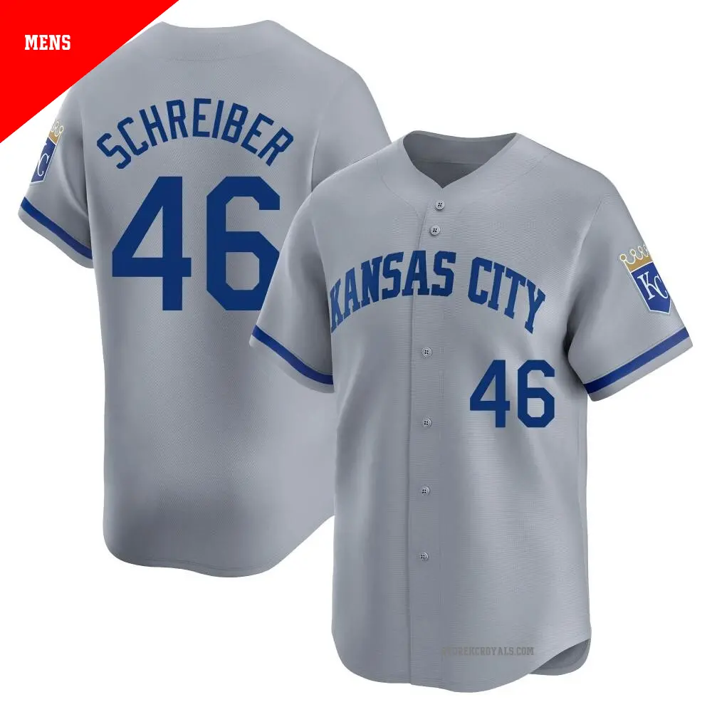 Men's ＃46 John Schreiber Kansas City Royals Gray Limited Away Jersey
