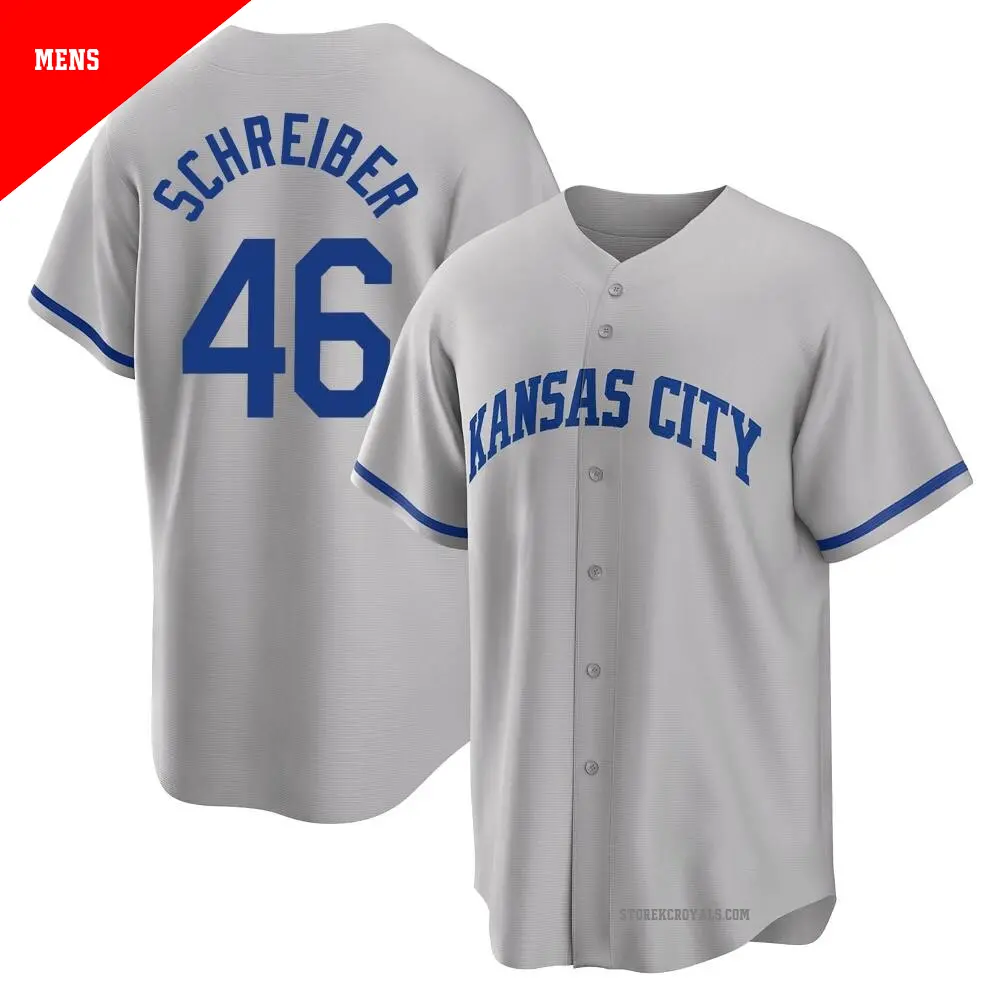 Men's ＃46 John Schreiber Kansas City Royals Gray Replica 2022 Road Jersey