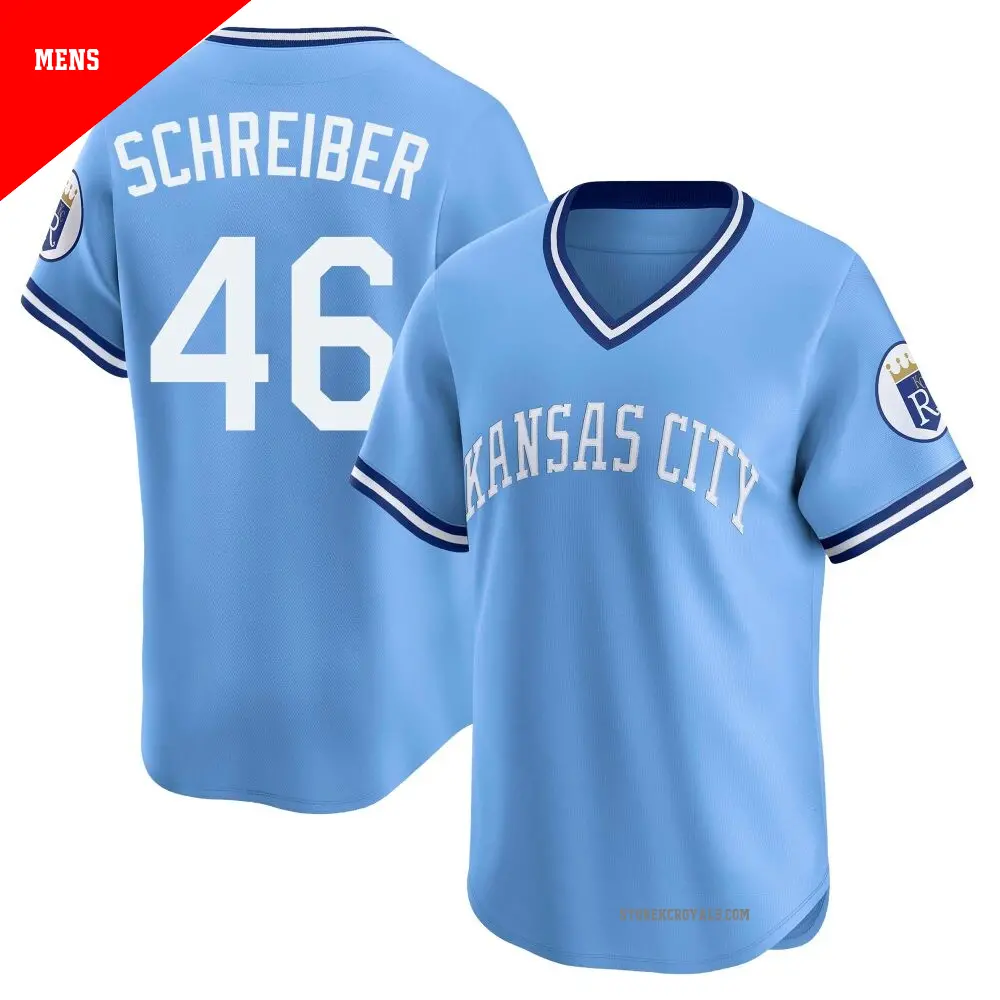 Men's ＃46 John Schreiber Kansas City Royals Light Blue Limited Throwback Cooperstown Collection Jersey