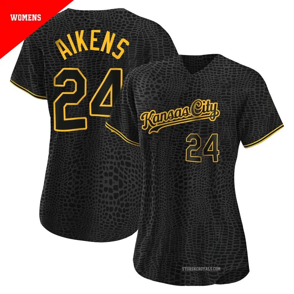 Women's ＃24 Willie Aikens Kansas City Royals Black Replica Snake Skin City Jersey