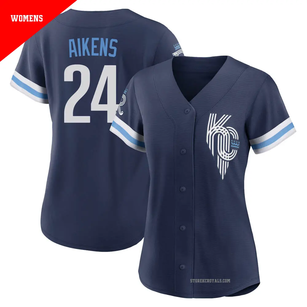Women's ＃24 Willie Aikens Kansas City Royals Navy Replica 2022 City Connect Jersey