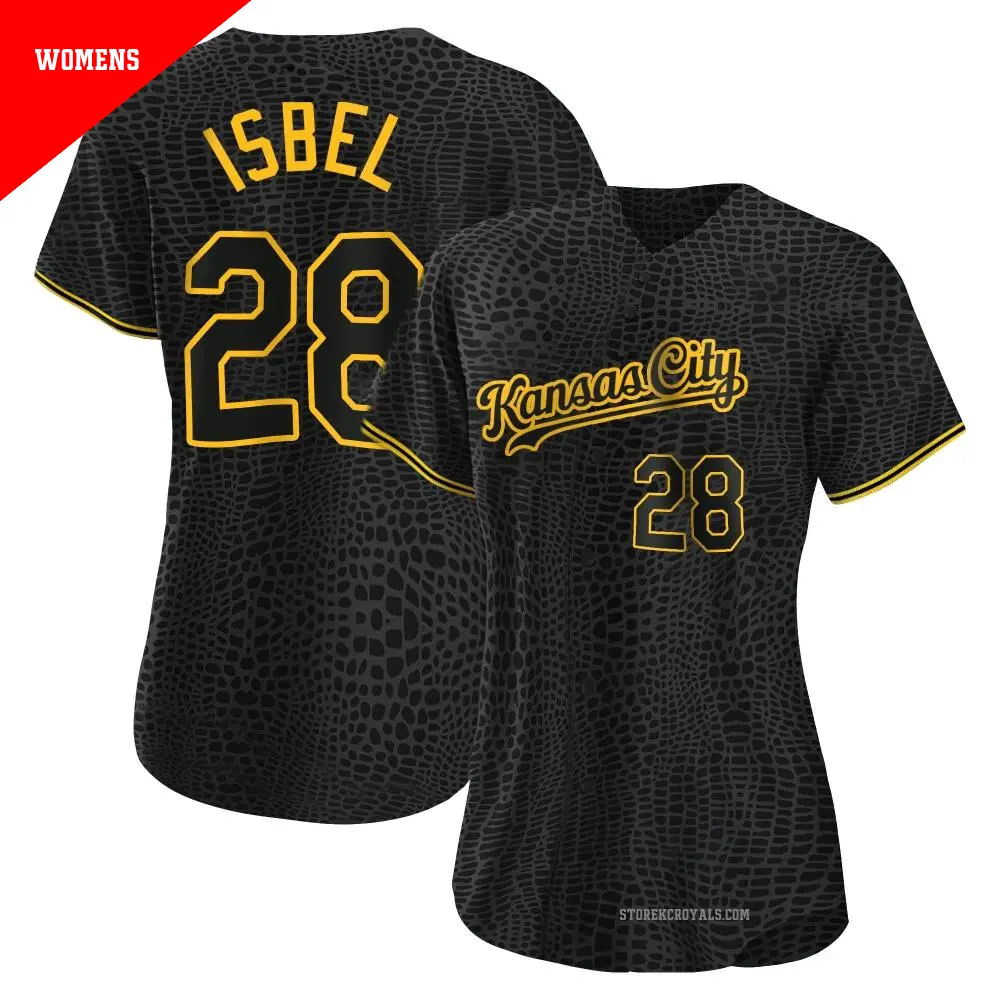 Women's ＃28 Kyle Isbel Kansas City Royals Black Replica Snake Skin City Jersey