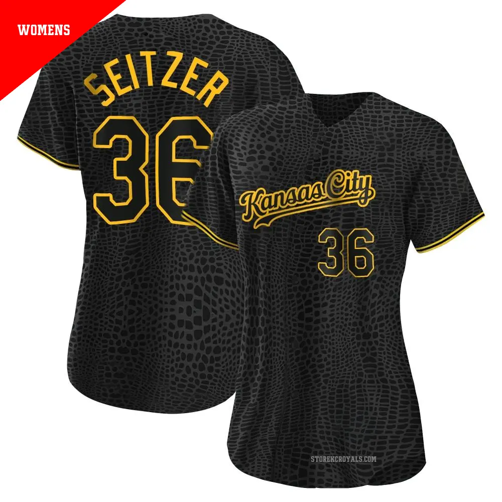 Women's ＃36 Kevin Seitzer Kansas City Royals Black Authentic Snake Skin City Jersey