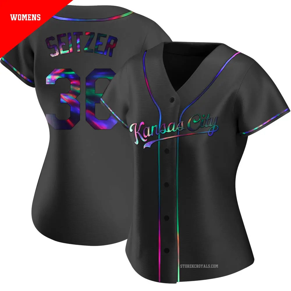 Women's ＃36 Kevin Seitzer Kansas City Royals Black Replica Holographic Alternate Jersey