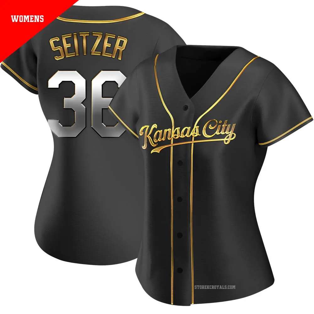 Women's ＃36 Kevin Seitzer Kansas City Royals Gold Replica Black en Alternate Jersey