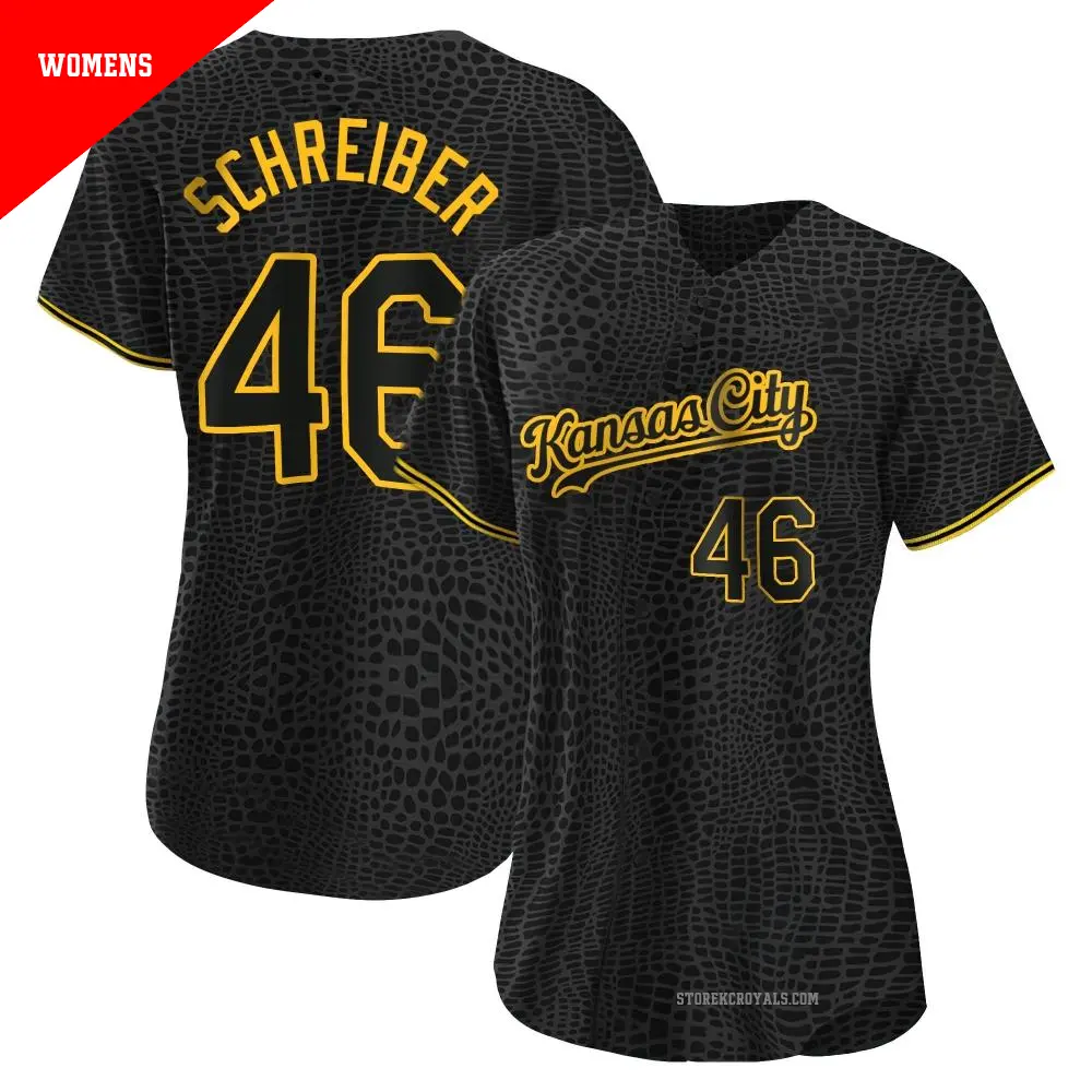 Women's ＃46 John Schreiber Kansas City Royals Black Authentic Snake Skin City Jersey