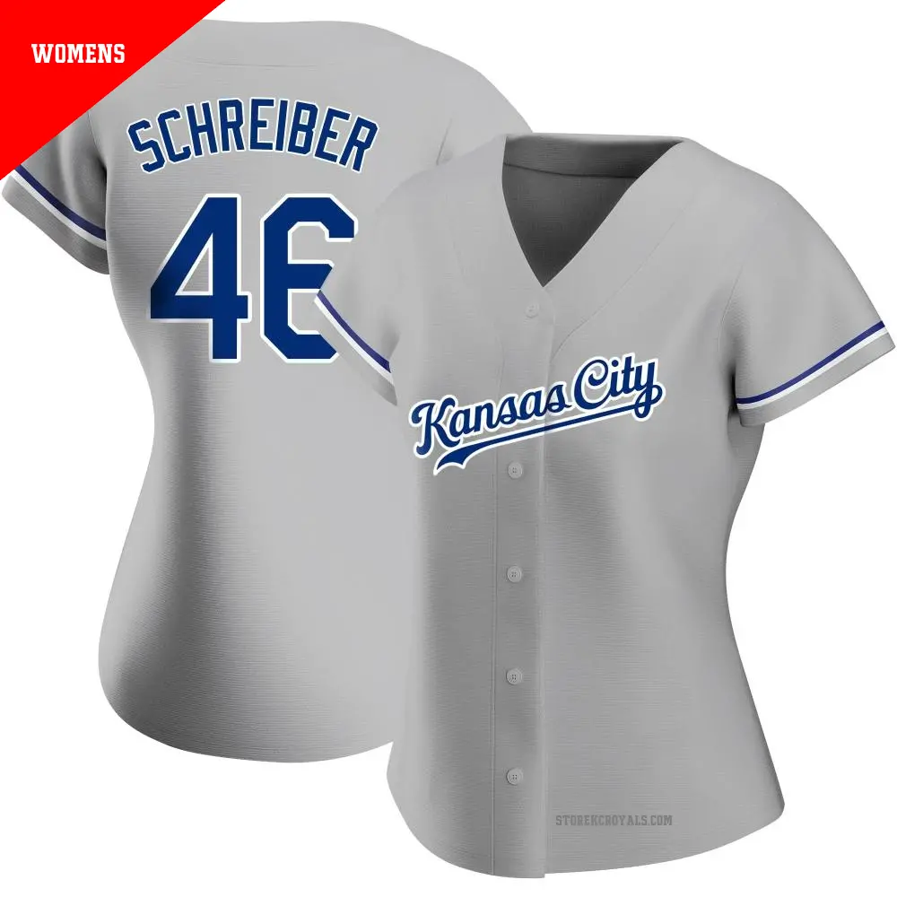 Women's ＃46 John Schreiber Kansas City Royals Gray Authentic Road Jersey