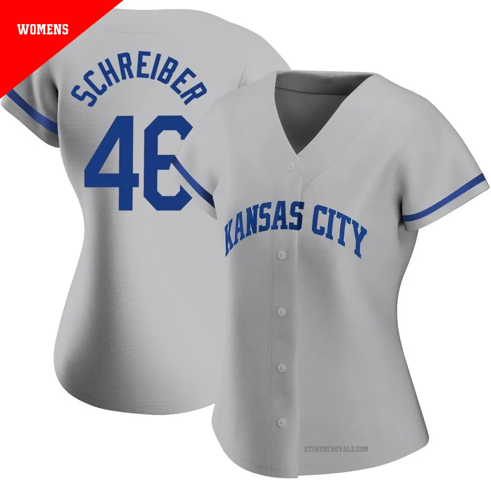 Women's ＃46 John Schreiber Kansas City Royals Gray Replica 2022 Road Jersey