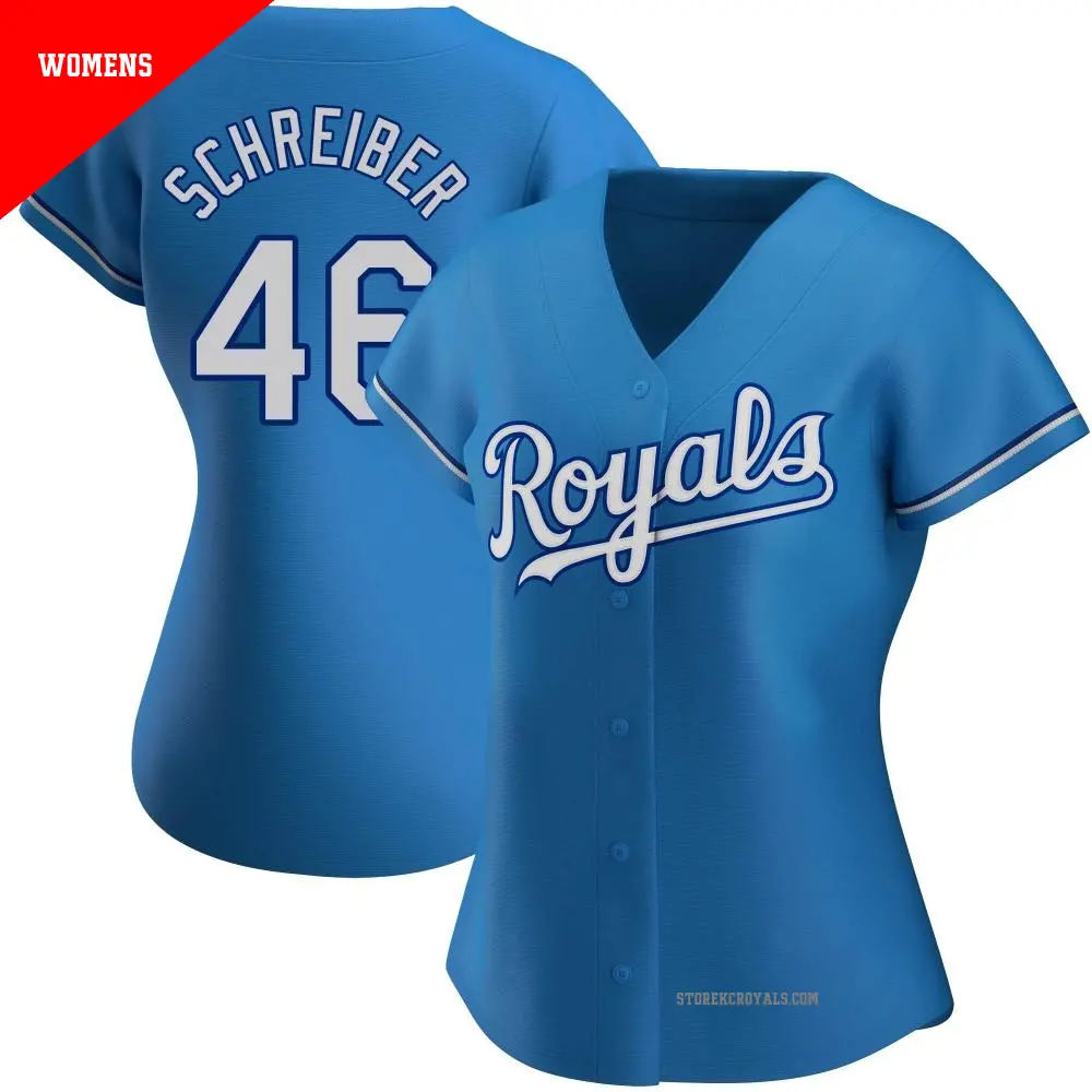 Women's ＃46 John Schreiber Kansas City Royals Light Blue Replica Alternate Jersey