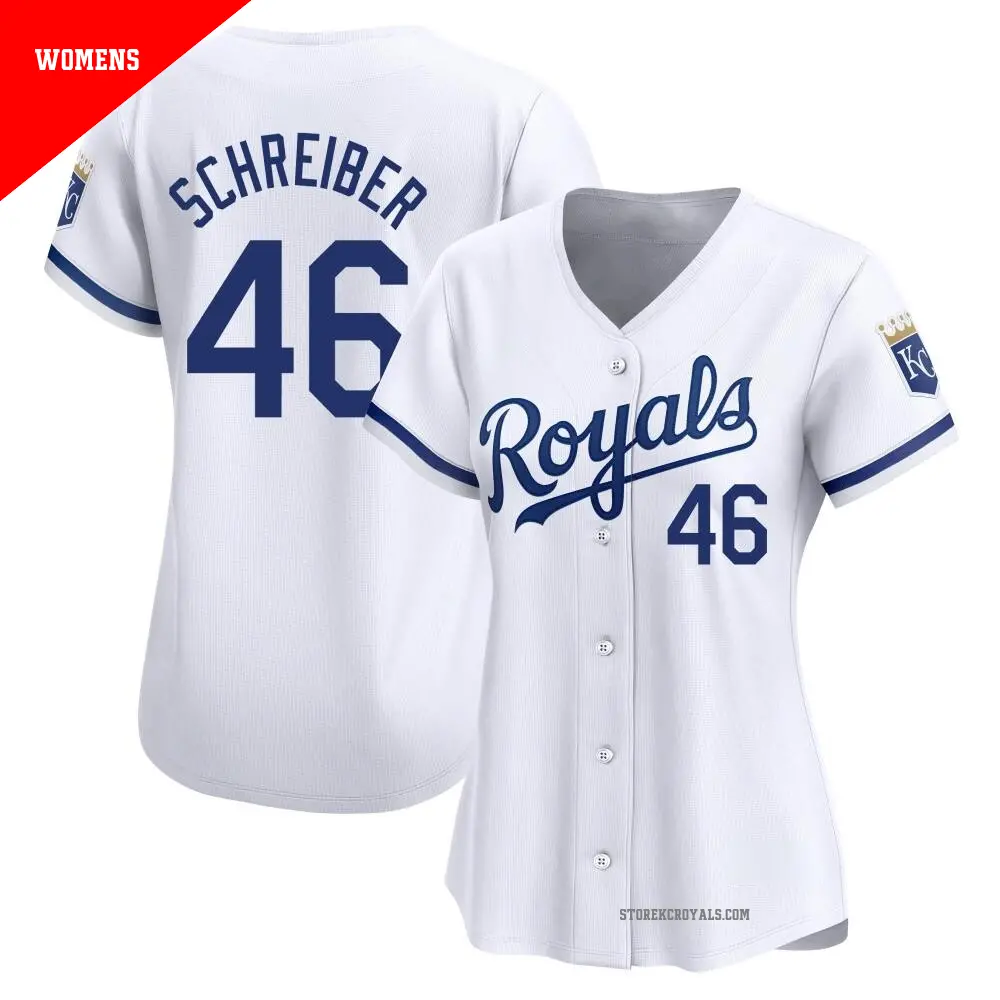 Women's ＃46 John Schreiber Kansas City Royals White Limited Home Jersey