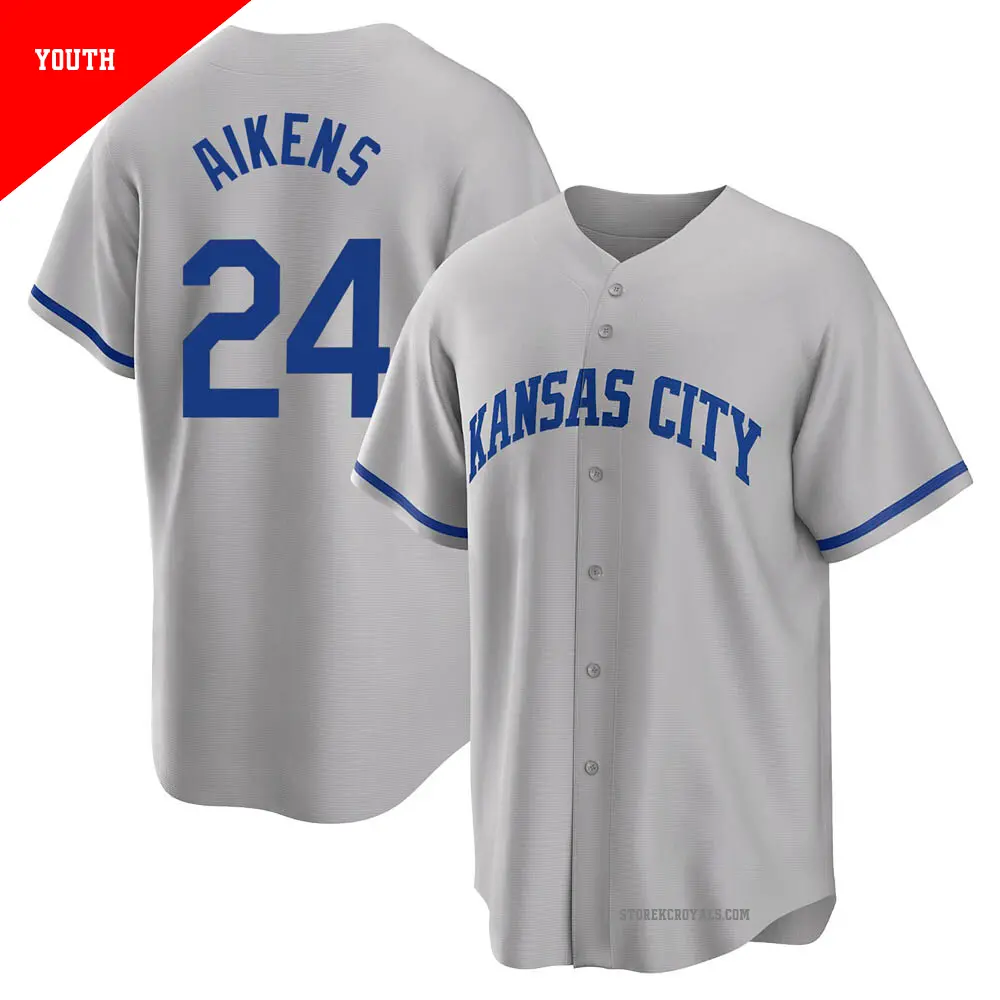 Youth ＃24 Willie Aikens Kansas City Royals Gray Replica 2022 Road Jersey