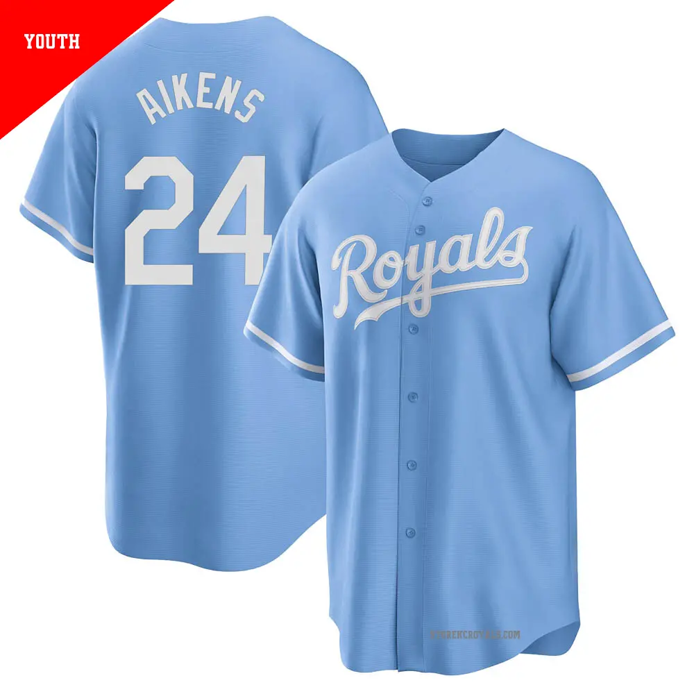 Youth ＃24 Willie Aikens Kansas City Royals Light Blue Replica 2022 Alternate Jersey