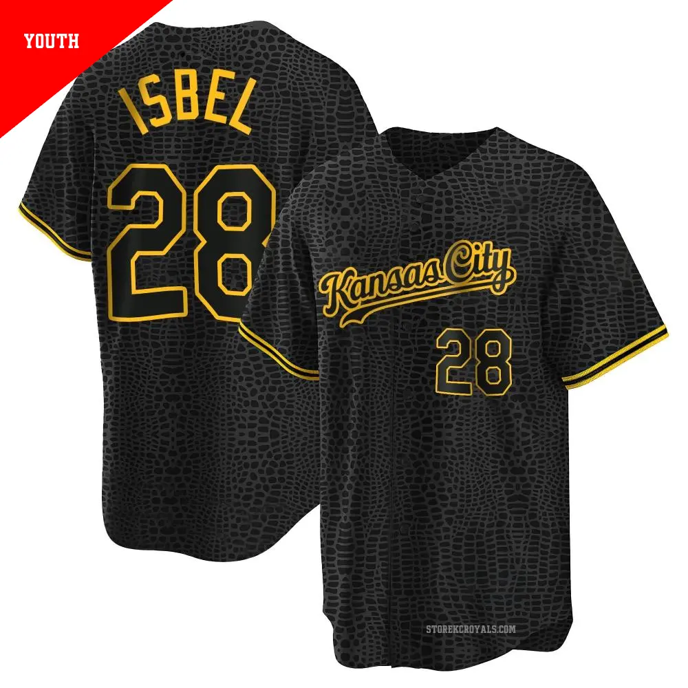 Youth ＃28 Kyle Isbel Kansas City Royals Black Replica Snake Skin City Jersey