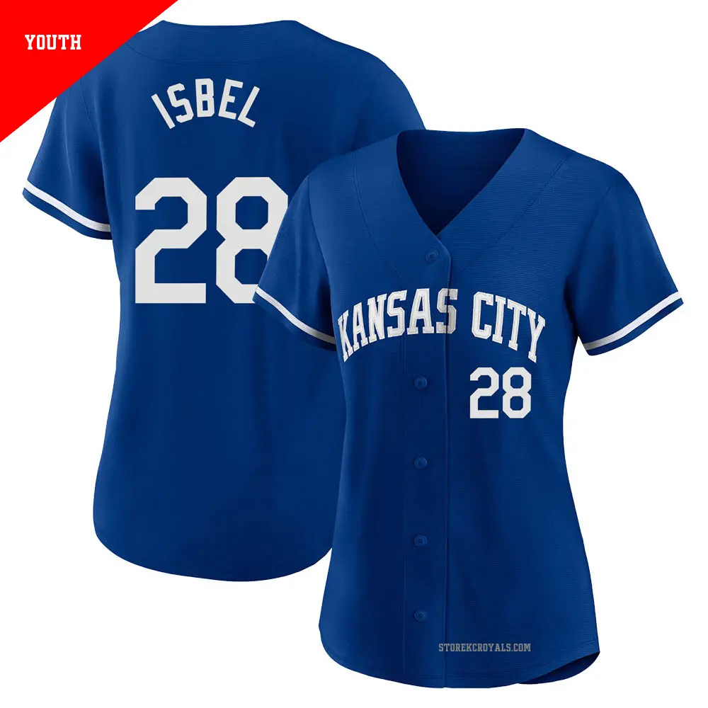 Youth ＃28 Kyle Isbel Kansas City Royals Royal Replica 2022 Alternate Jersey
