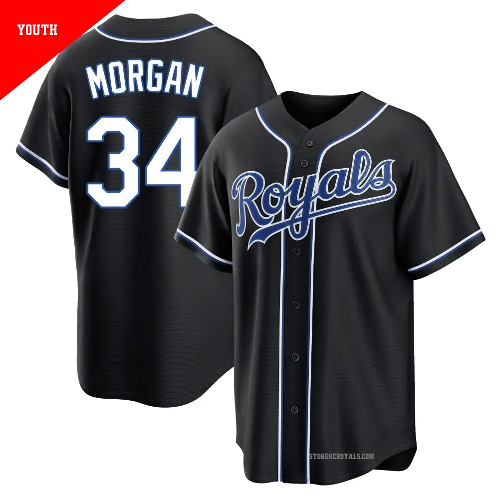 Youth ＃34 Eli Morgan Kansas City Royals Black Replica Fashion Out Jersey
