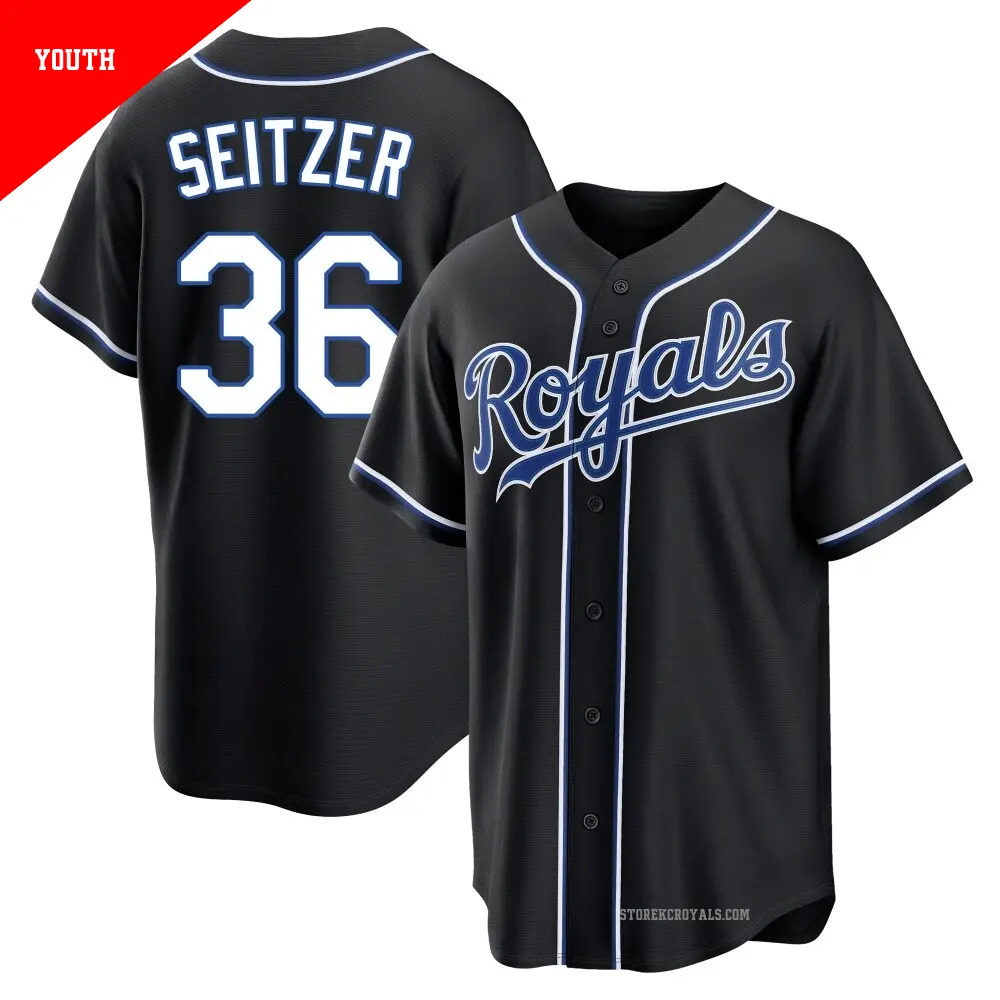 Youth ＃36 Kevin Seitzer Kansas City Royals Black Replica Fashion Out Jersey