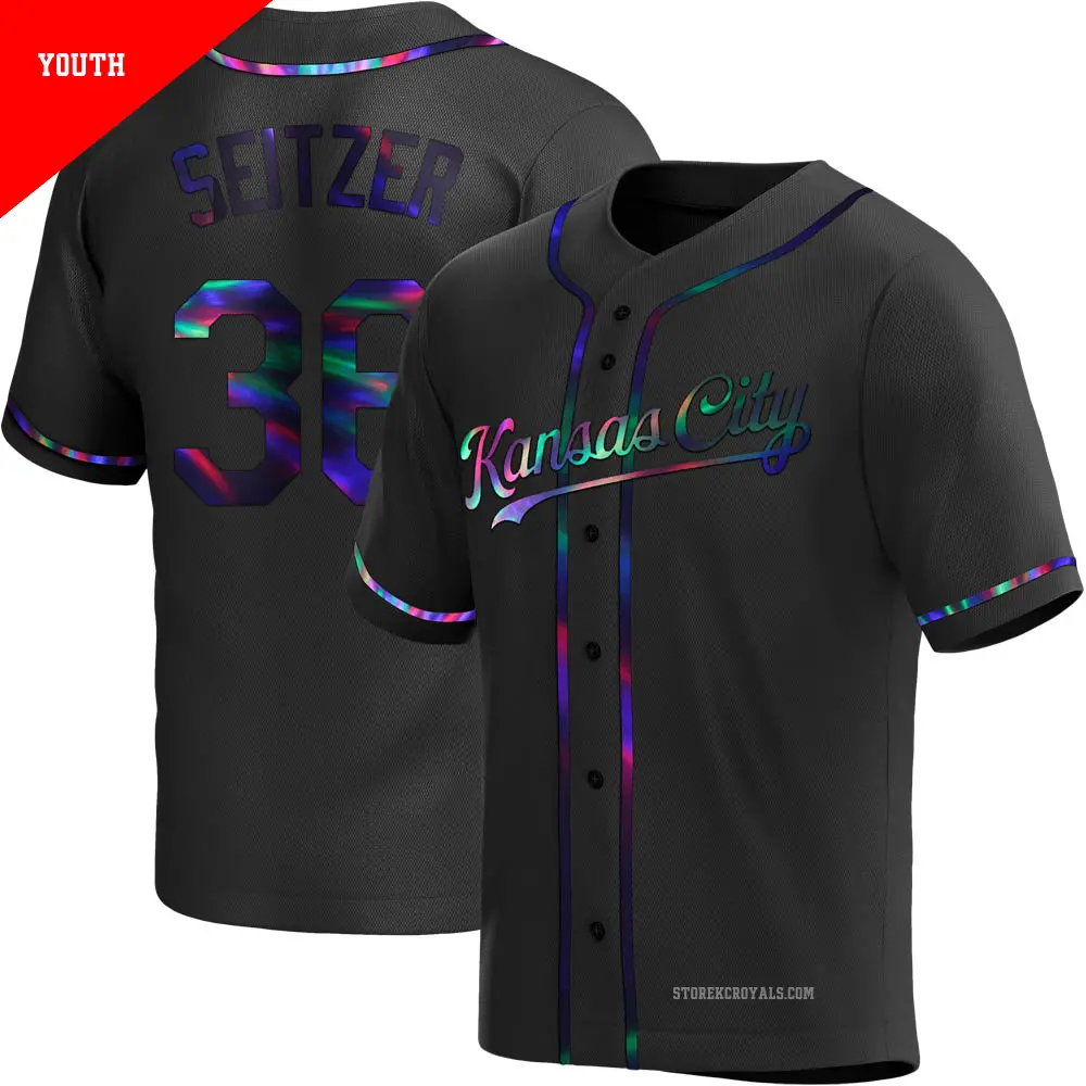 Youth ＃36 Kevin Seitzer Kansas City Royals Black Replica Holographic Alternate Jersey