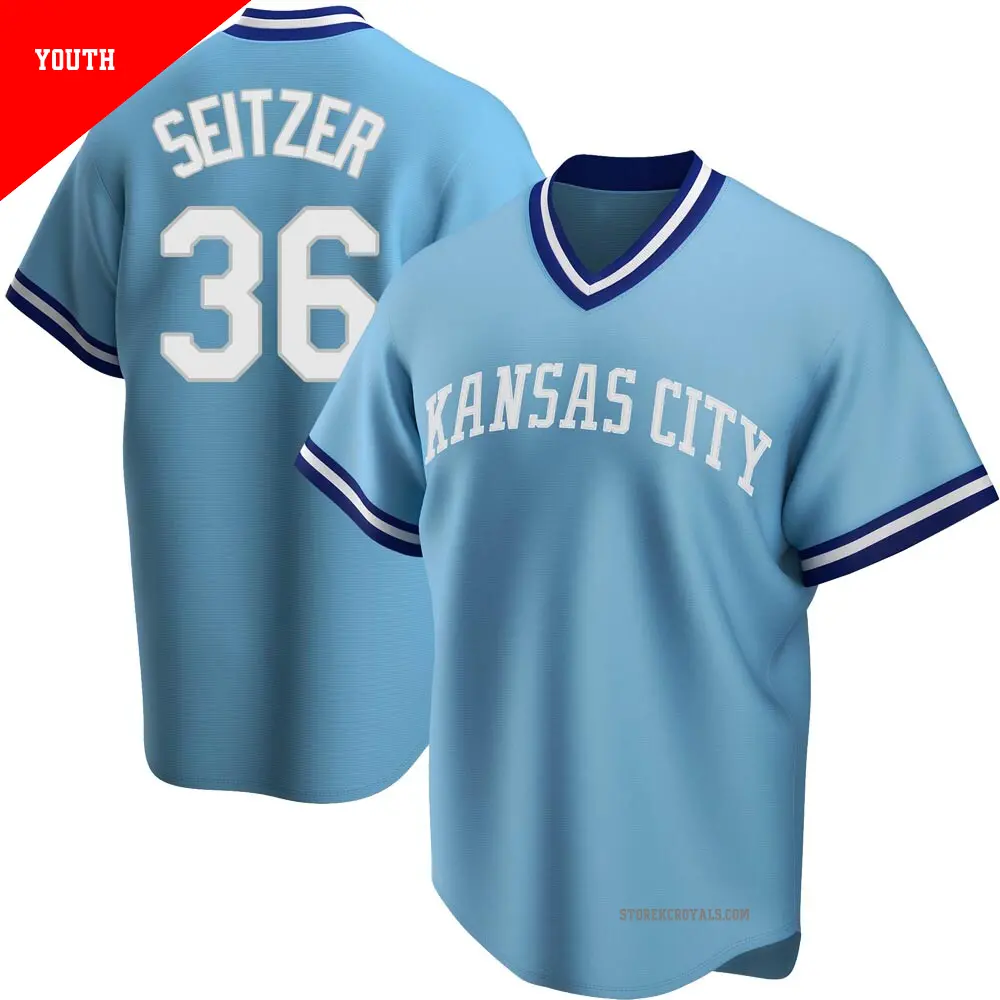 Youth ＃36 Kevin Seitzer Kansas City Royals Light Blue Replica Road Cooperstown Collection Jersey