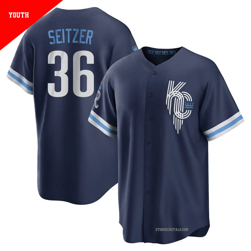 Youth ＃36 Kevin Seitzer Kansas City Royals Navy Replica 2022 City Connect Jersey