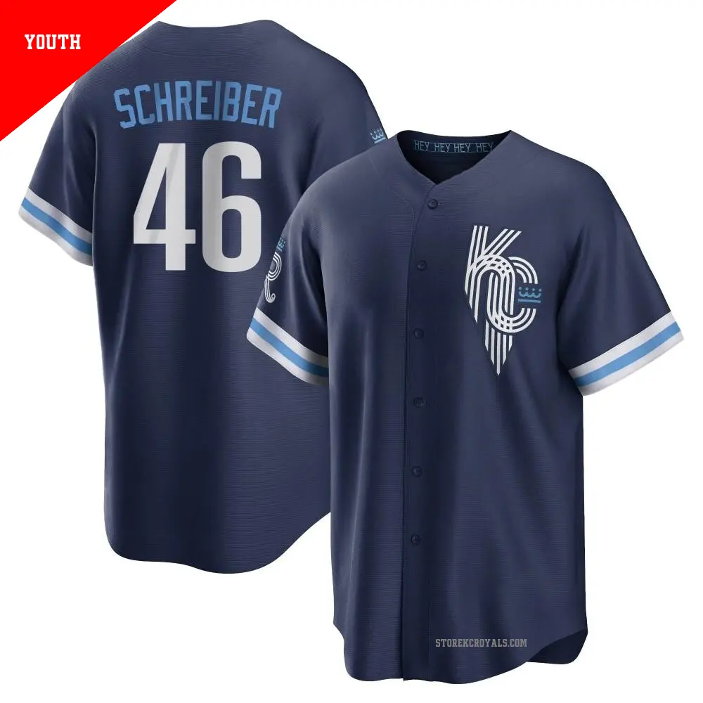 Youth ＃46 John Schreiber Kansas City Royals Navy Replica 2022 City Connect Jersey