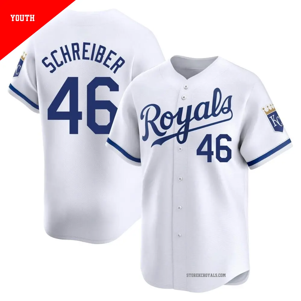 Youth ＃46 John Schreiber Kansas City Royals White Limited Home Jersey