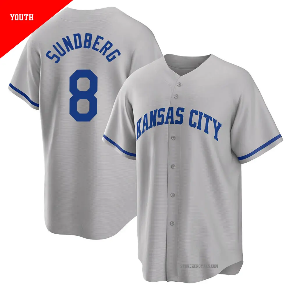 Youth ＃8 Jim Sundberg Kansas City Royals Gray Replica 2022 Road Jersey
