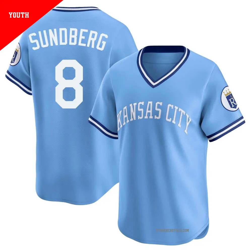 Youth ＃8 Jim Sundberg Kansas City Royals Light Blue Limited Throwback Cooperstown Collection Jersey