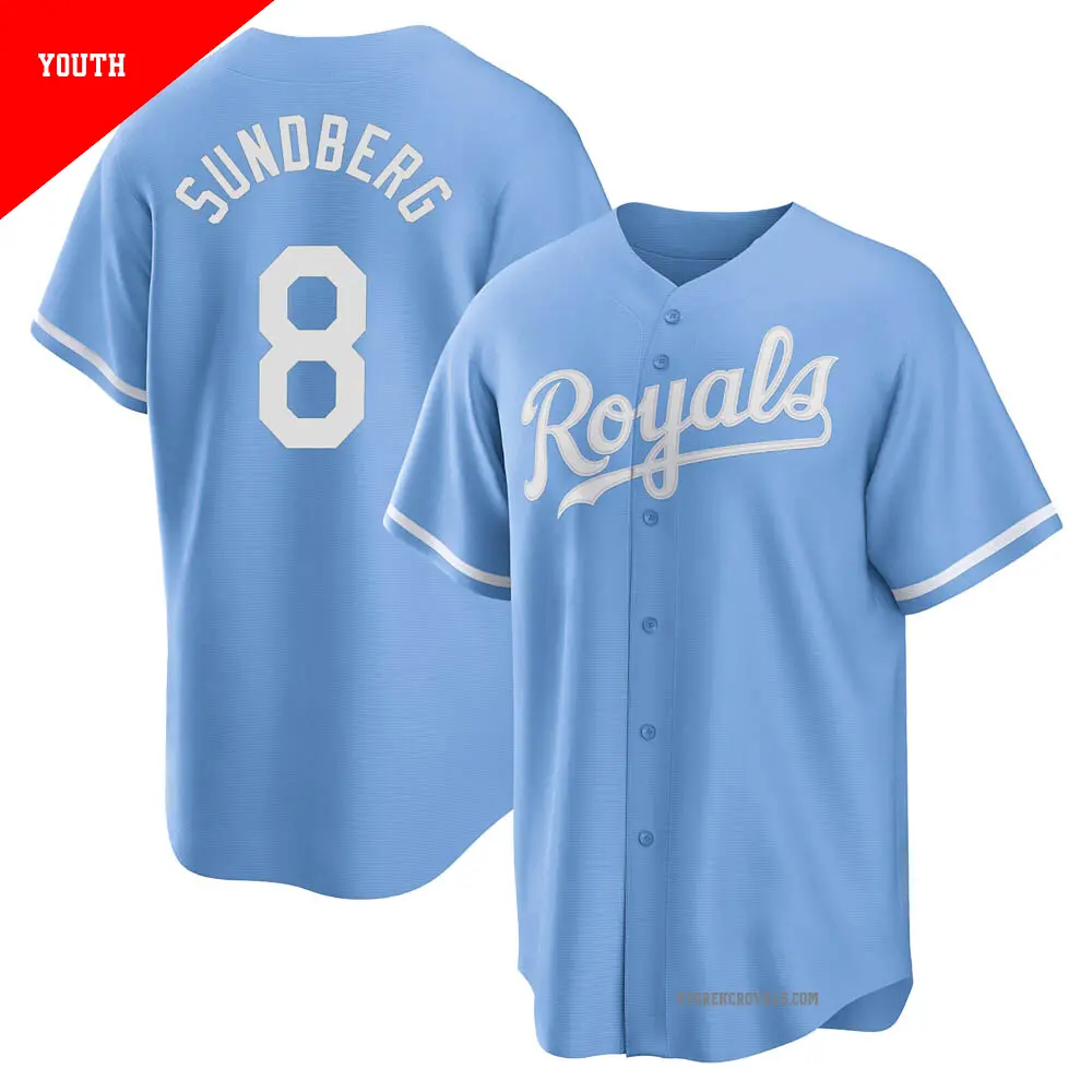 Youth ＃8 Jim Sundberg Kansas City Royals Light Blue Replica 2022 Alternate Jersey