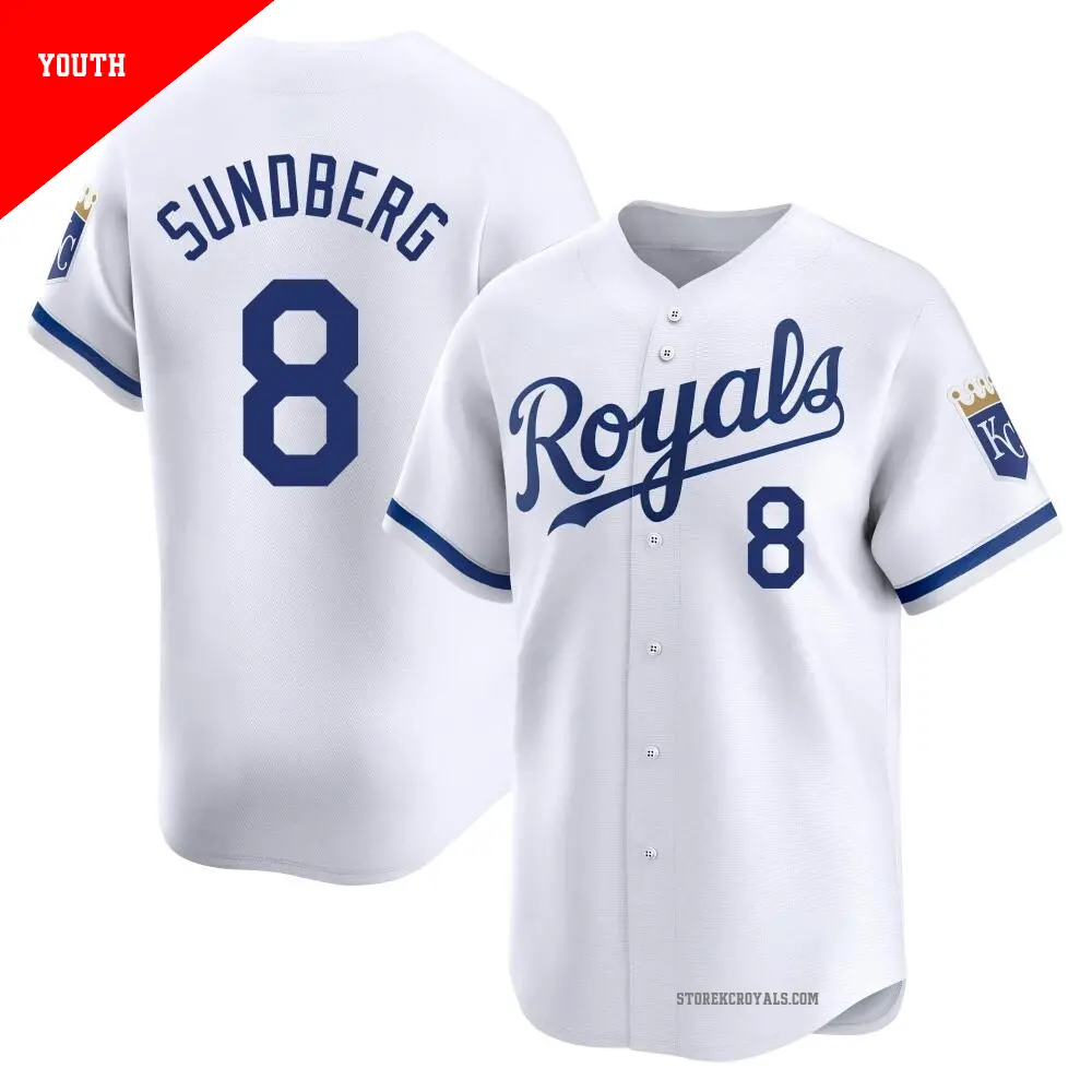 Youth ＃8 Jim Sundberg Kansas City Royals White Limited Home Jersey